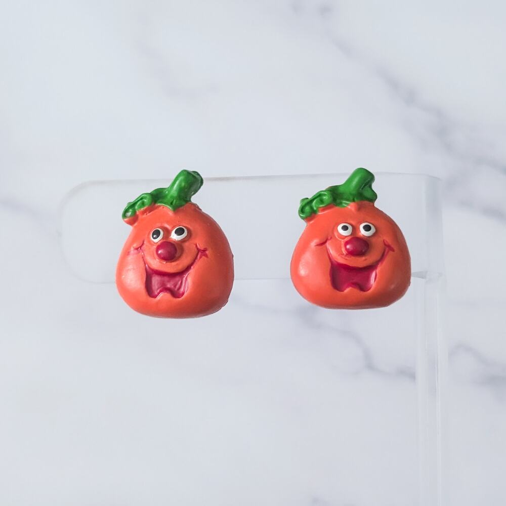 Vintage Clip On Earrings Cartoon Tomato? Earrings